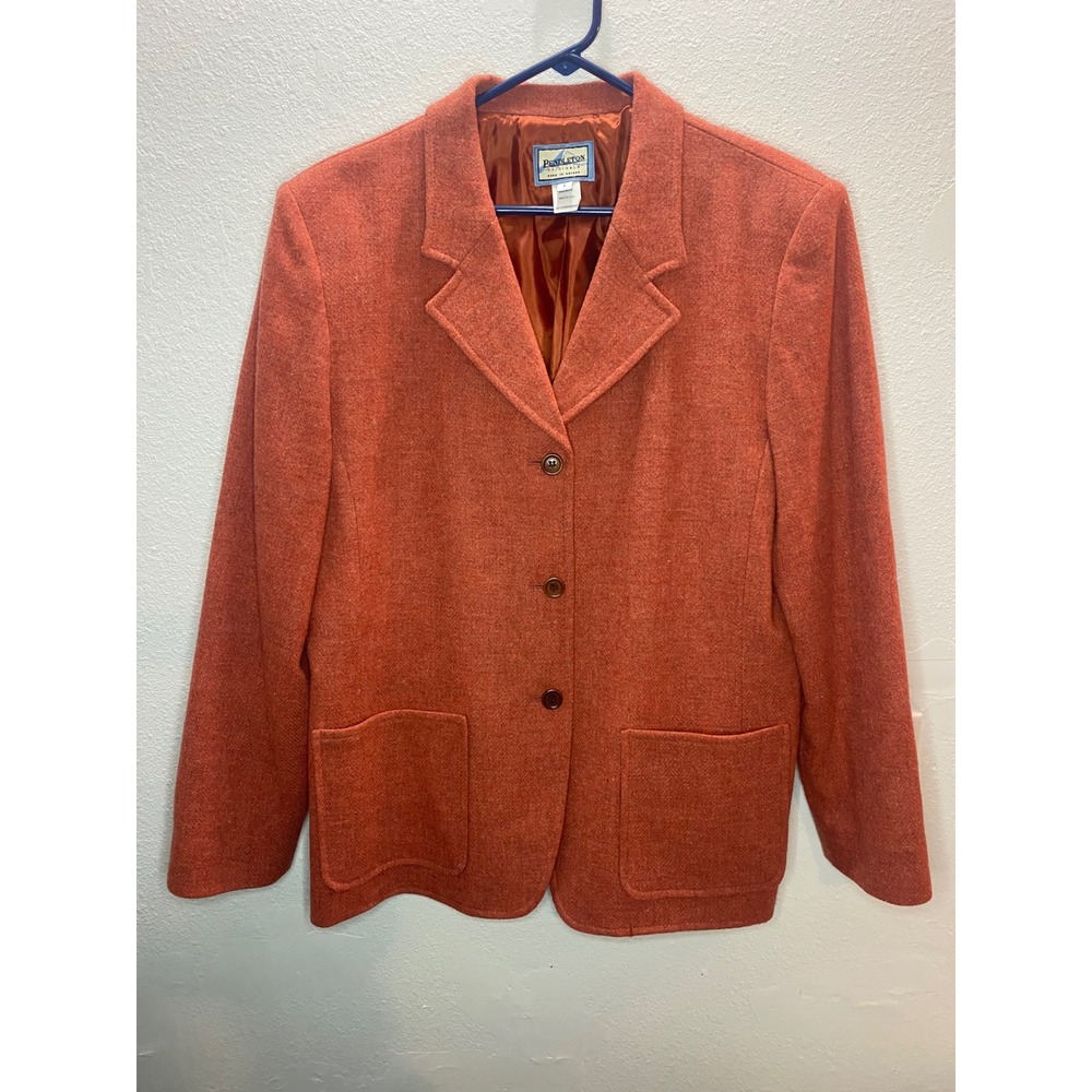 Pendleton Wool Blazer Jacket Womens L Orange Excellent 3 Button‎ Made in USA